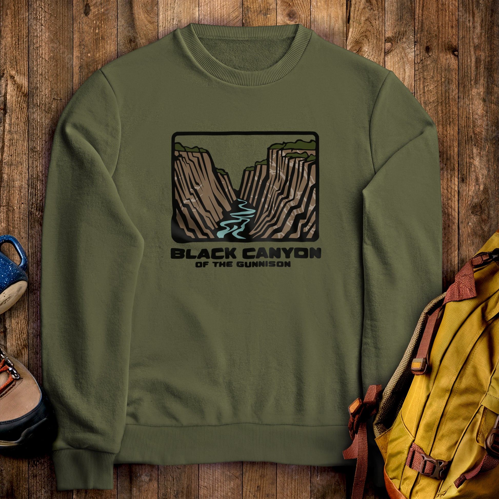 Black Canyon of the Gunnison National Park Crewneck Sweatshirt Military Green Adventure and Outdoors Themed Sweatshirt