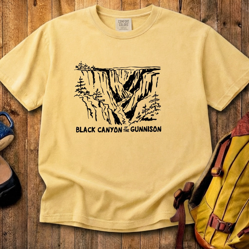 Black Canyon of the Gunnison Line Drawing Cotton T-Shirt