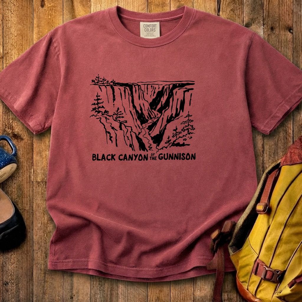Black Canyon of the Gunnison Line Drawing Cotton T-Shirt