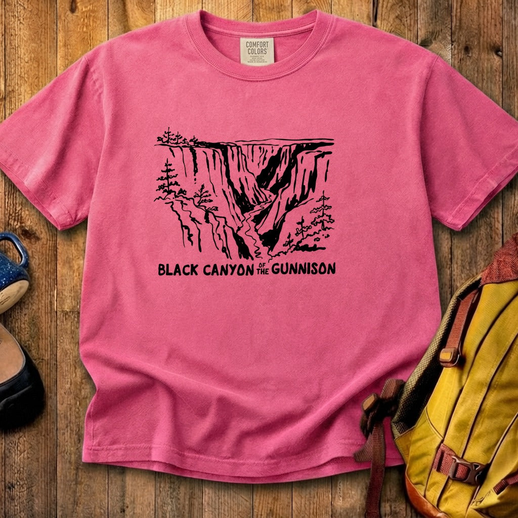 Black Canyon of the Gunnison Line Drawing Cotton T-Shirt