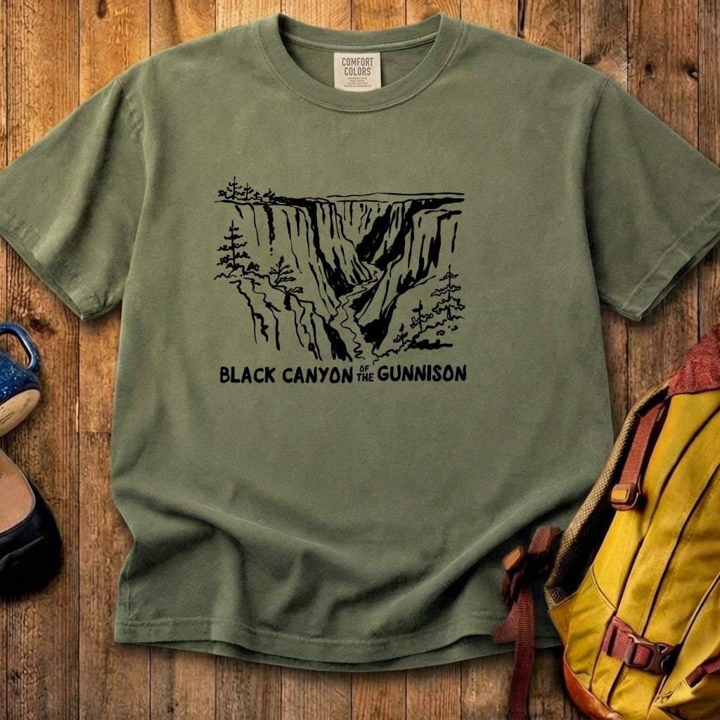 Black Canyon of the Gunnison Line Drawing Cotton T-Shirt