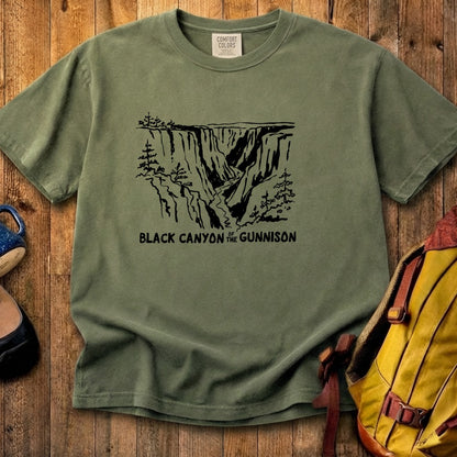 Black Canyon of the Gunnison Line Drawing Cotton T-Shirt