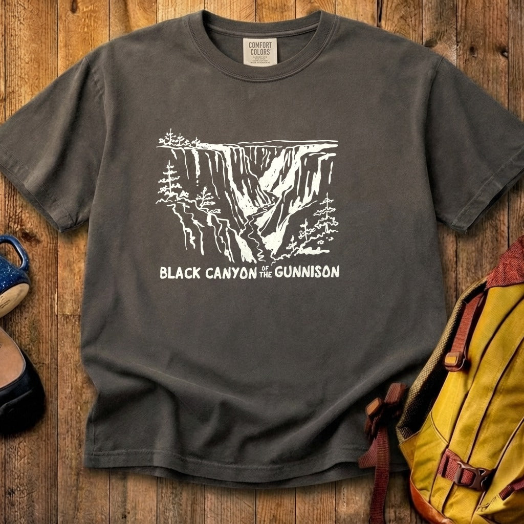 Black Canyon of the Gunnison Line Drawing Cotton T-Shirt