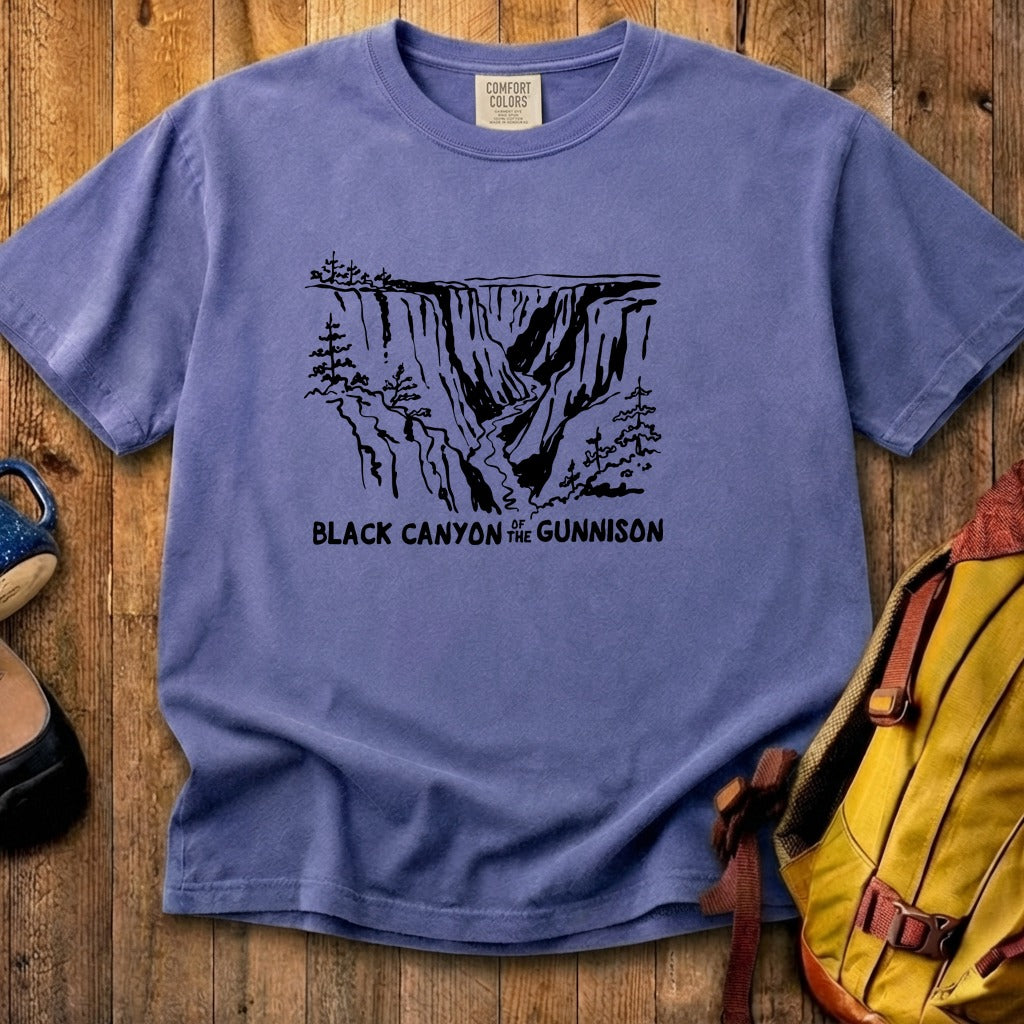 Black Canyon of the Gunnison Line Drawing Cotton T-Shirt