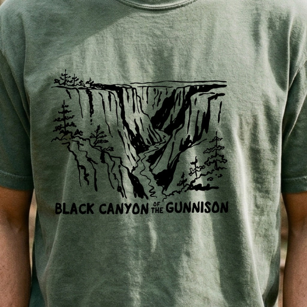 Black Canyon of the Gunnison Line Drawing Cotton T-Shirt