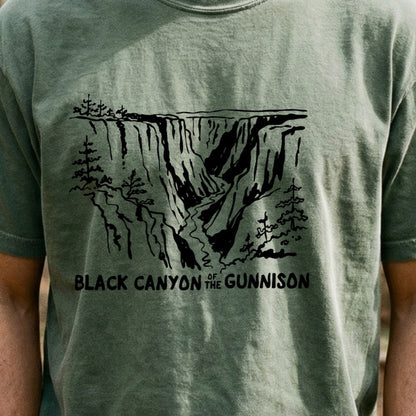 Black Canyon of the Gunnison Line Drawing Cotton T-Shirt