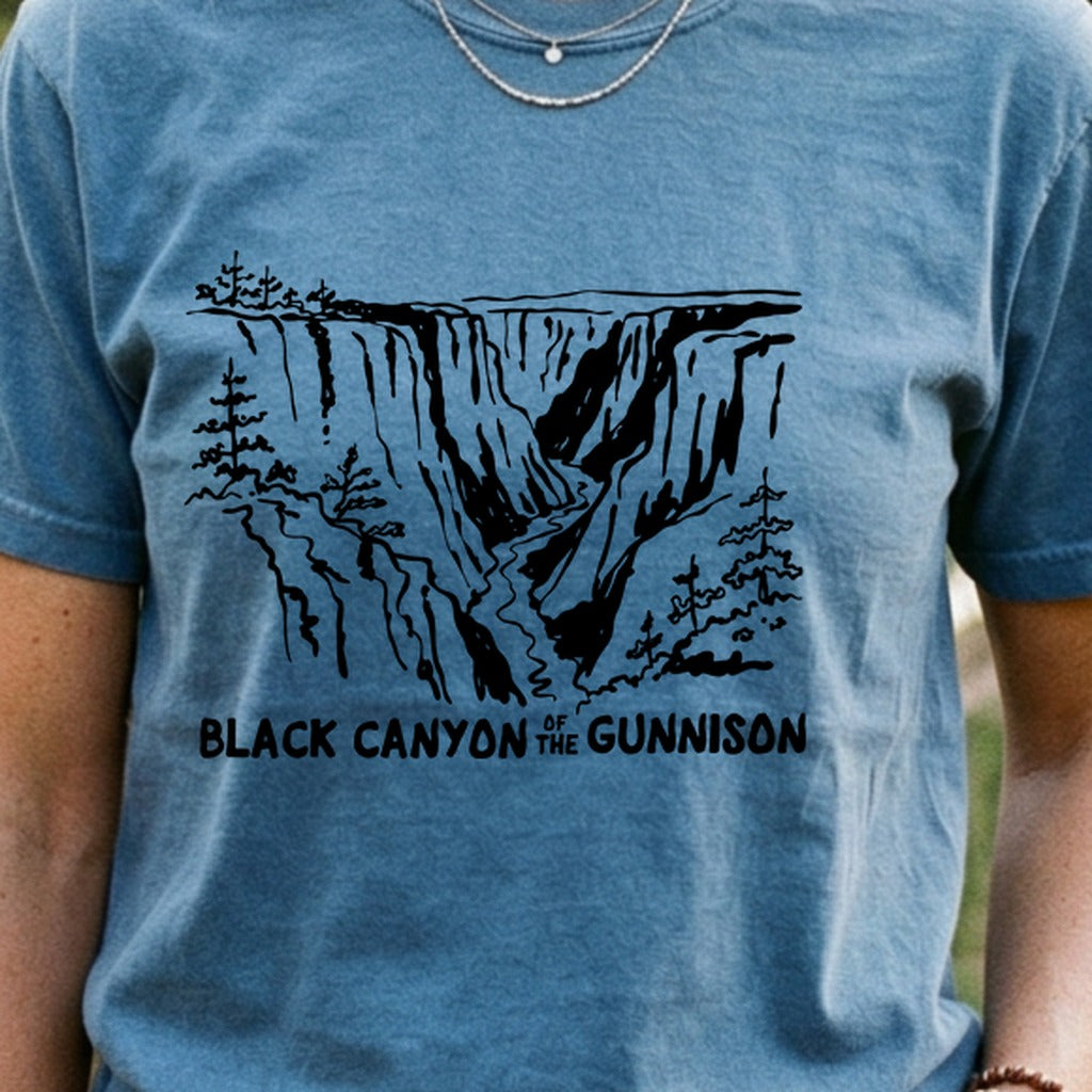 Black Canyon of the Gunnison Line Drawing Cotton T-Shirt