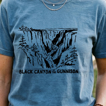Black Canyon of the Gunnison Line Drawing Cotton T-Shirt