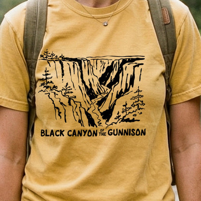 Black Canyon of the Gunnison Line Drawing Cotton T-Shirt