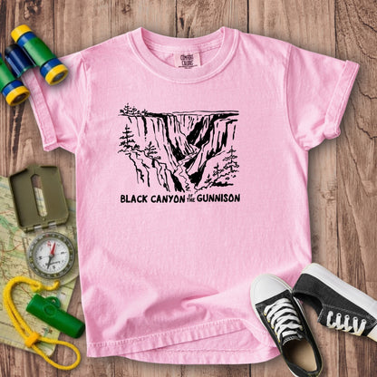Black Canyon of the Gunnison Line Drawing Kids Cotton T-Shirt