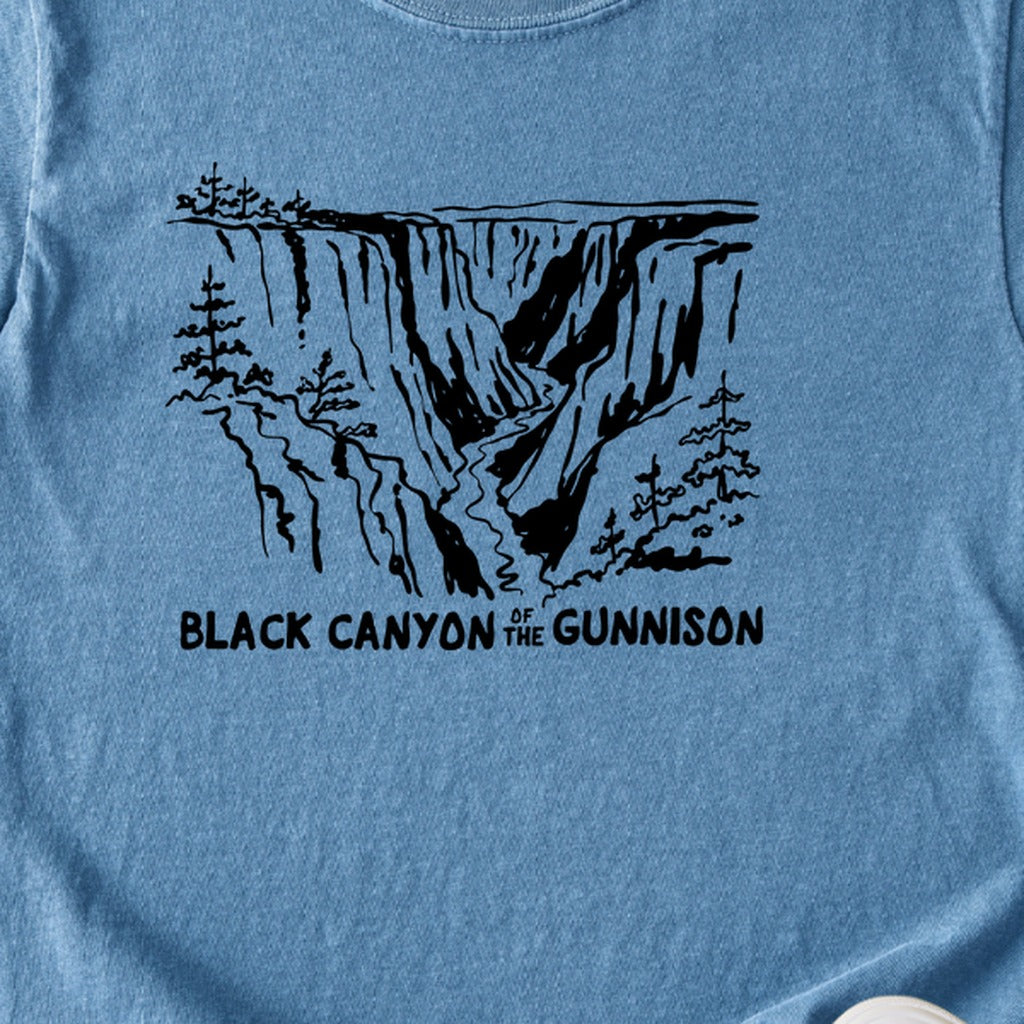 Black Canyon of the Gunnison Line Drawing Kids Cotton T-Shirt