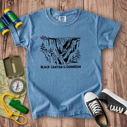 Black Canyon of the Gunnison Line Drawing Kids Cotton T-Shirt