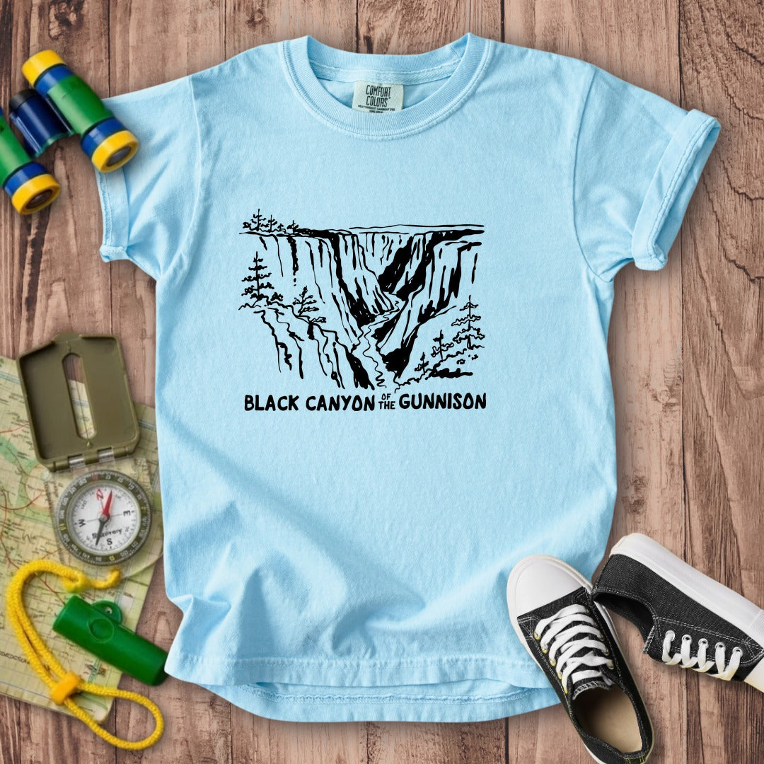Black Canyon of the Gunnison Line Drawing Kids Cotton T-Shirt