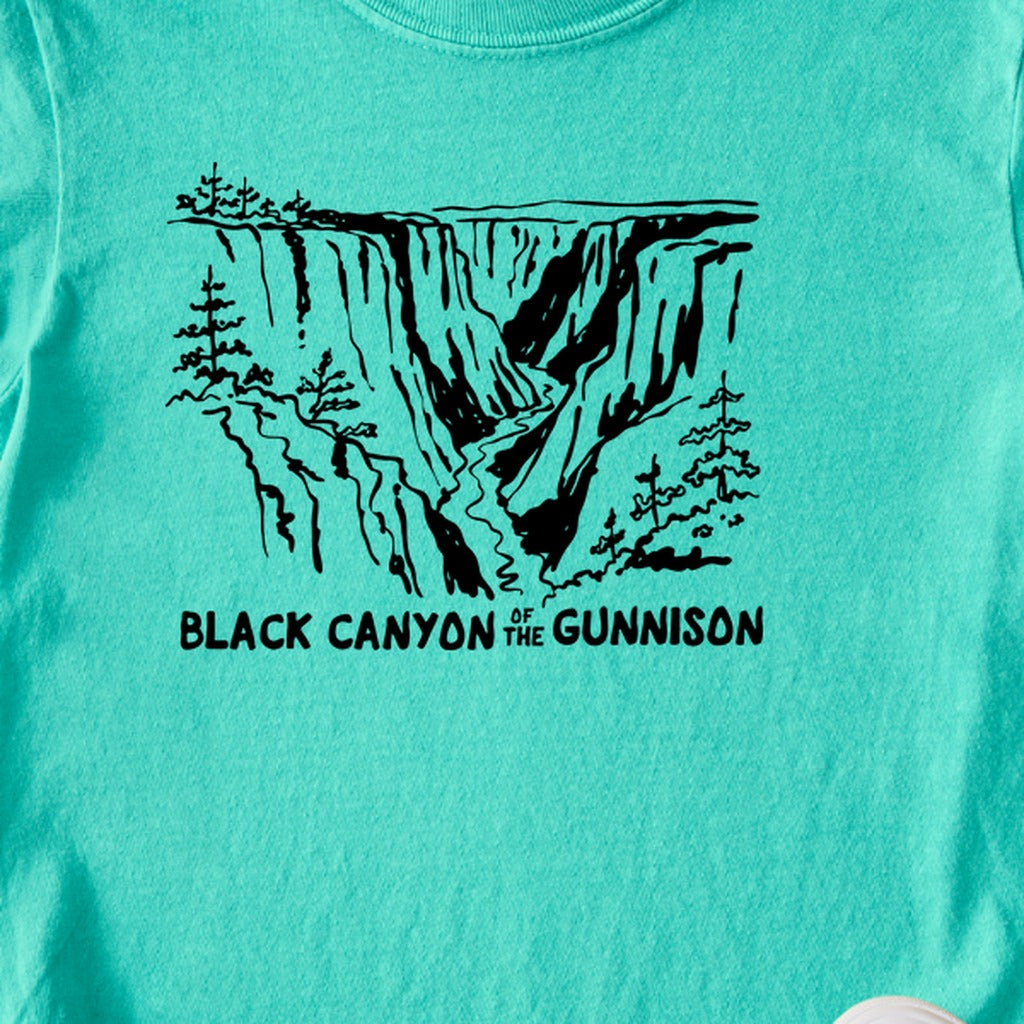 Black Canyon of the Gunnison Line Drawing Kids Cotton T-Shirt