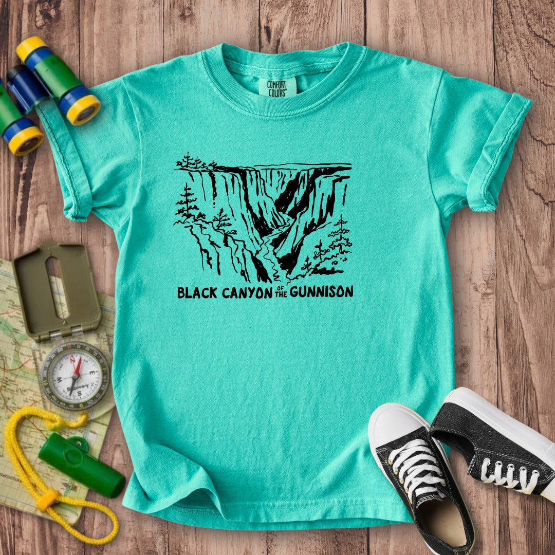 Black Canyon of the Gunnison Line Drawing Kids Cotton T-Shirt