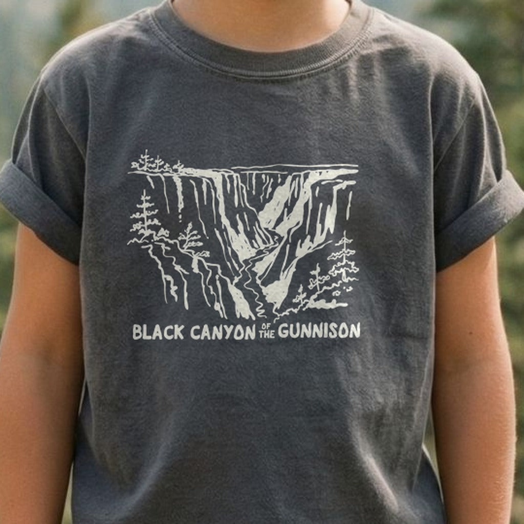 Black Canyon of the Gunnison Line Drawing Kids Cotton T-Shirt
