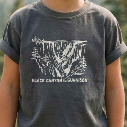 Black Canyon of the Gunnison Line Drawing Kids Cotton T-Shirt