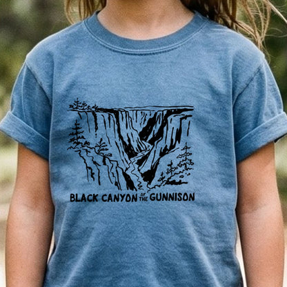 Black Canyon of the Gunnison Line Drawing Kids Cotton T-Shirt