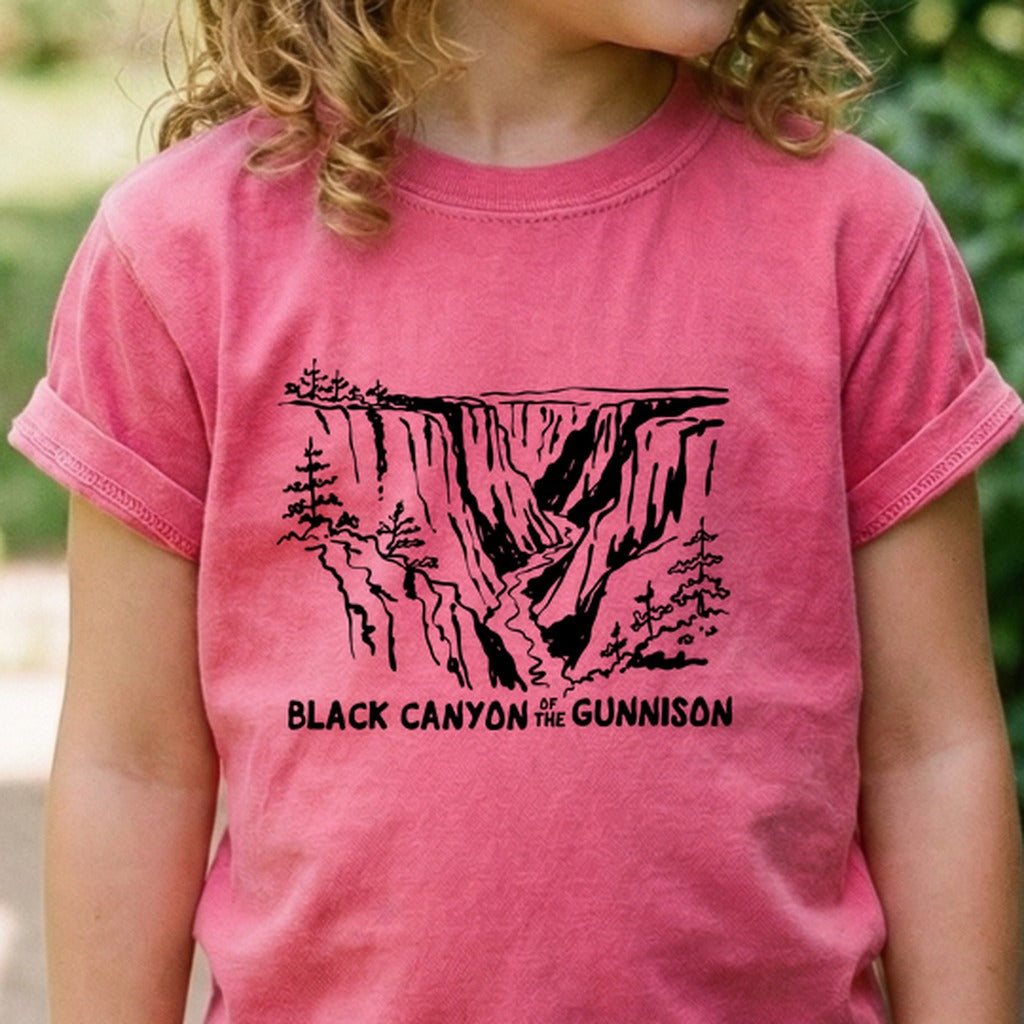Black Canyon of the Gunnison Line Drawing Kids Cotton T-Shirt