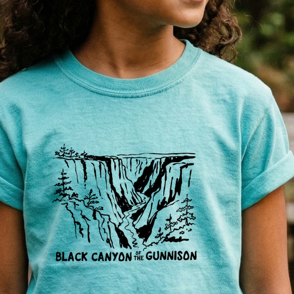Black Canyon of the Gunnison Line Drawing Kids Cotton T-Shirt