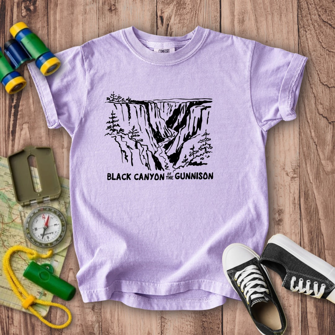 Black Canyon of the Gunnison Line Drawing Kids Cotton T-Shirt