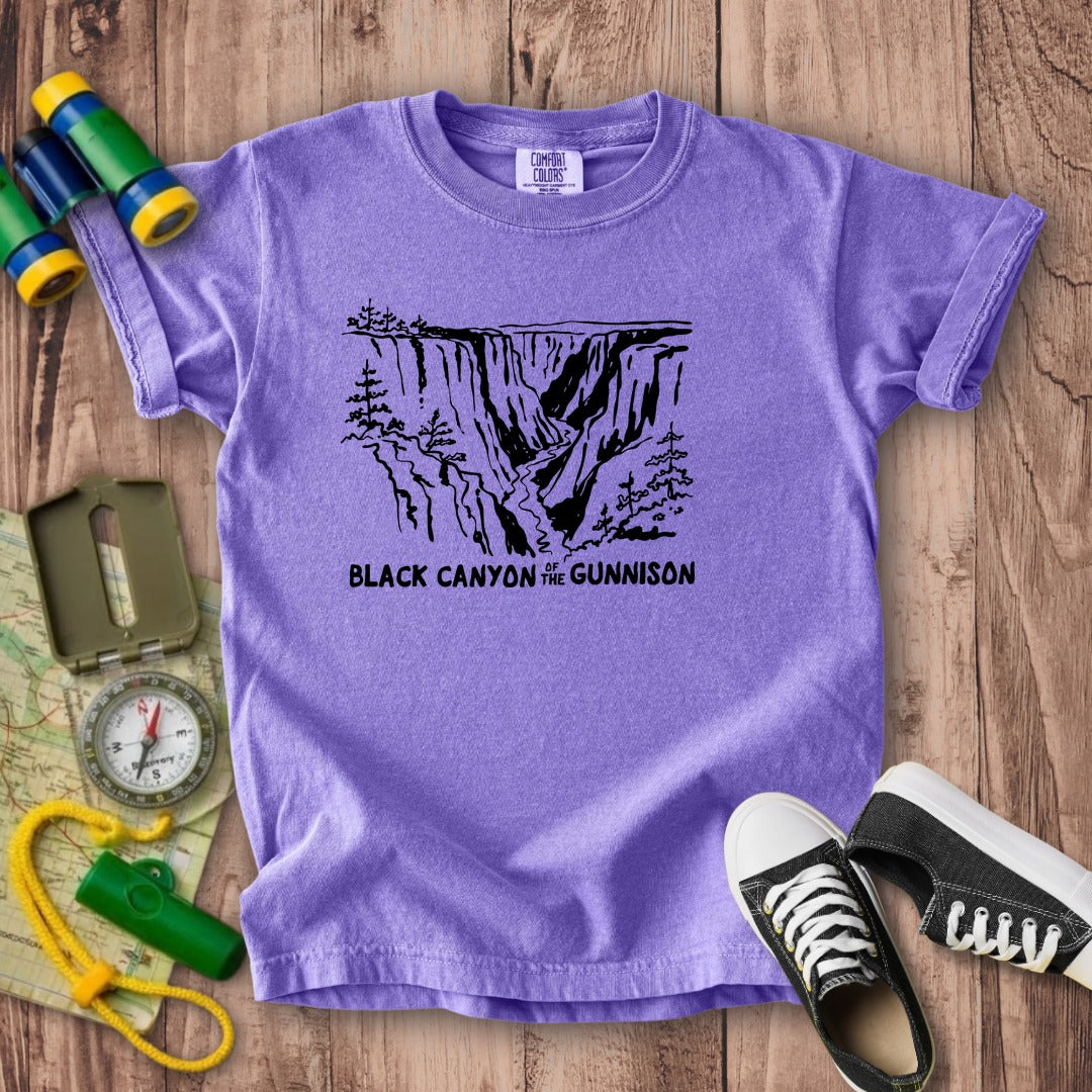 Black Canyon of the Gunnison Line Drawing Kids Cotton T-Shirt