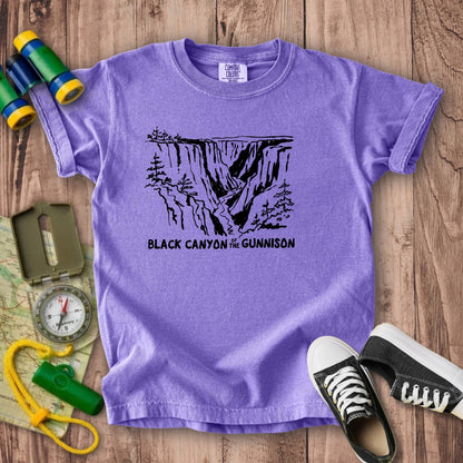 Black Canyon of the Gunnison Line Drawing Kids Cotton T-Shirt