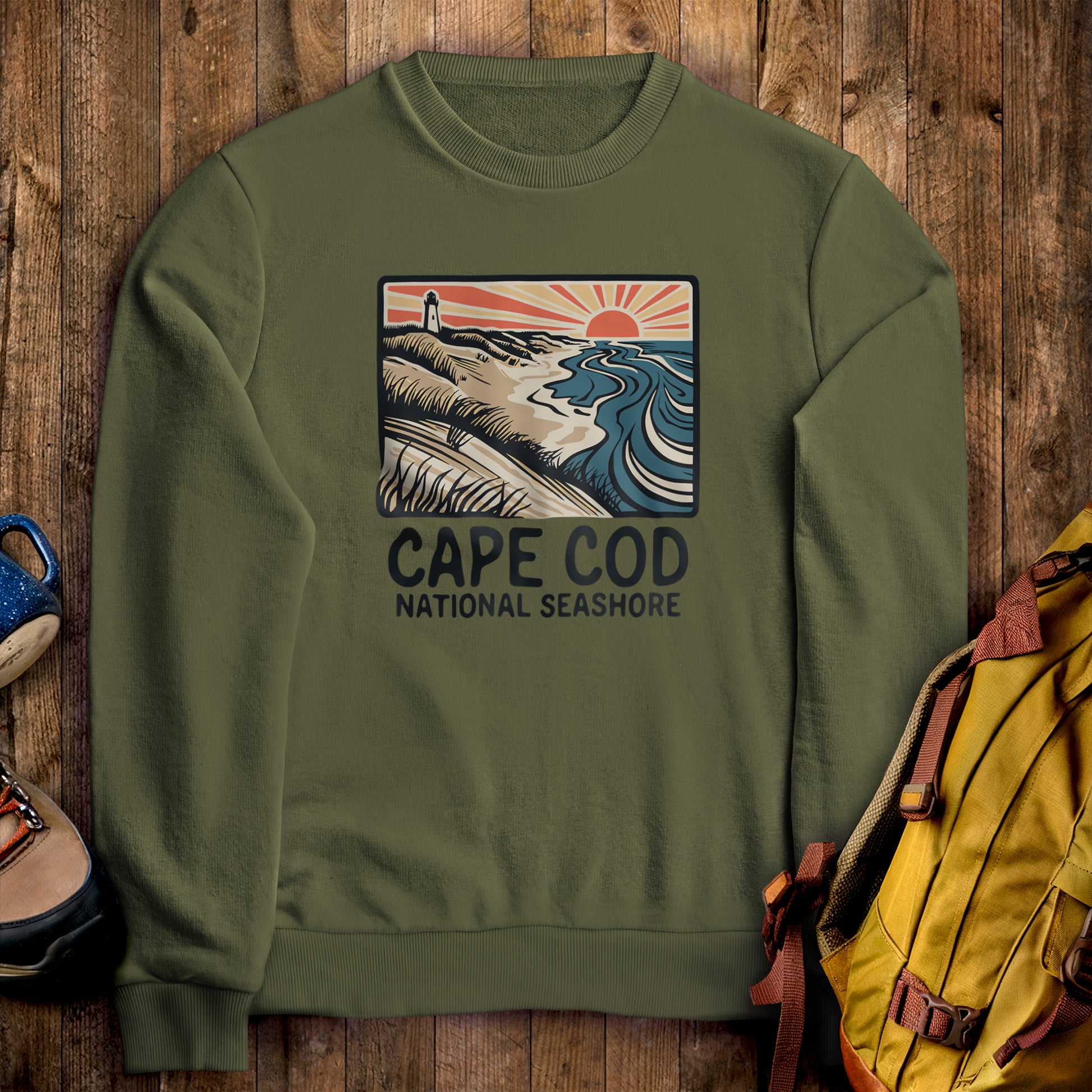 Cape Cod National Seashore Crewneck Sweatshirt Military Green Adventure and Outdoors Themed Sweatshirt