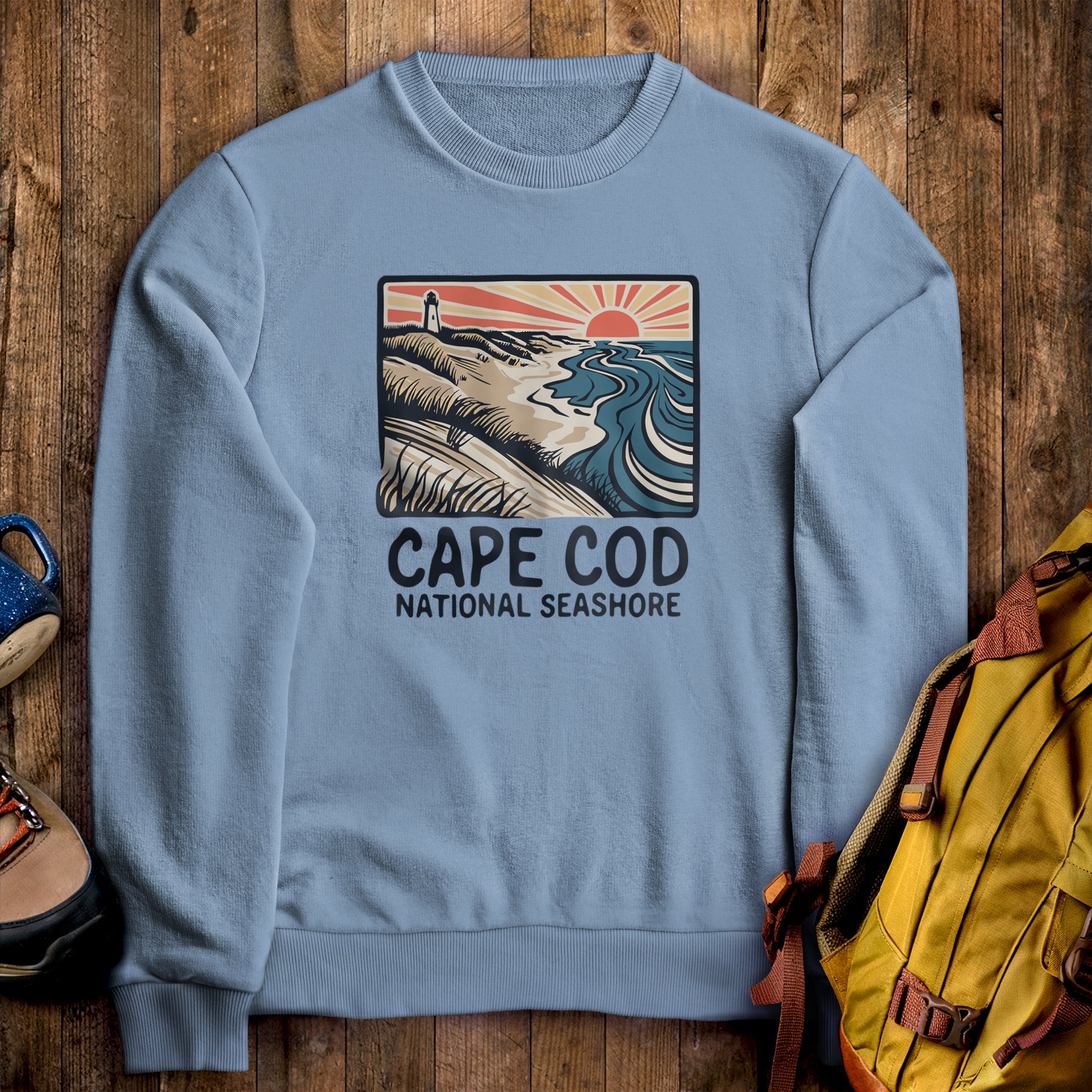 Cape Cod National Seashore Crewneck Sweatshirt Stone Blue Adventure and Outdoors Themed Sweatshirt