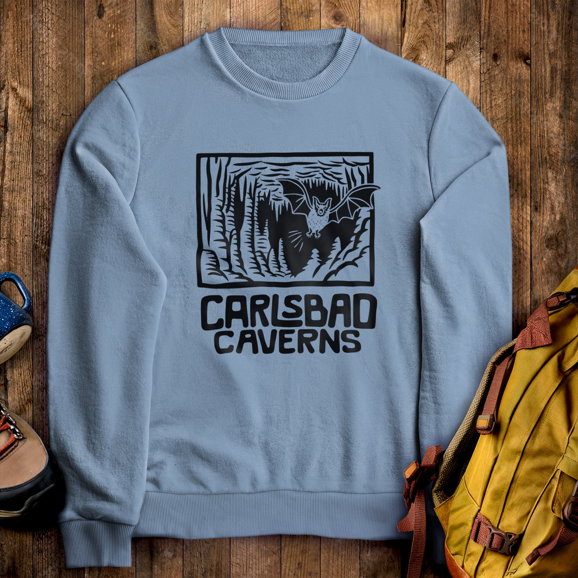 Carlsbad Caverns National Park Crewneck Sweatshirt Stone Blue Adventure and Outdoors Themed Sweatshirt