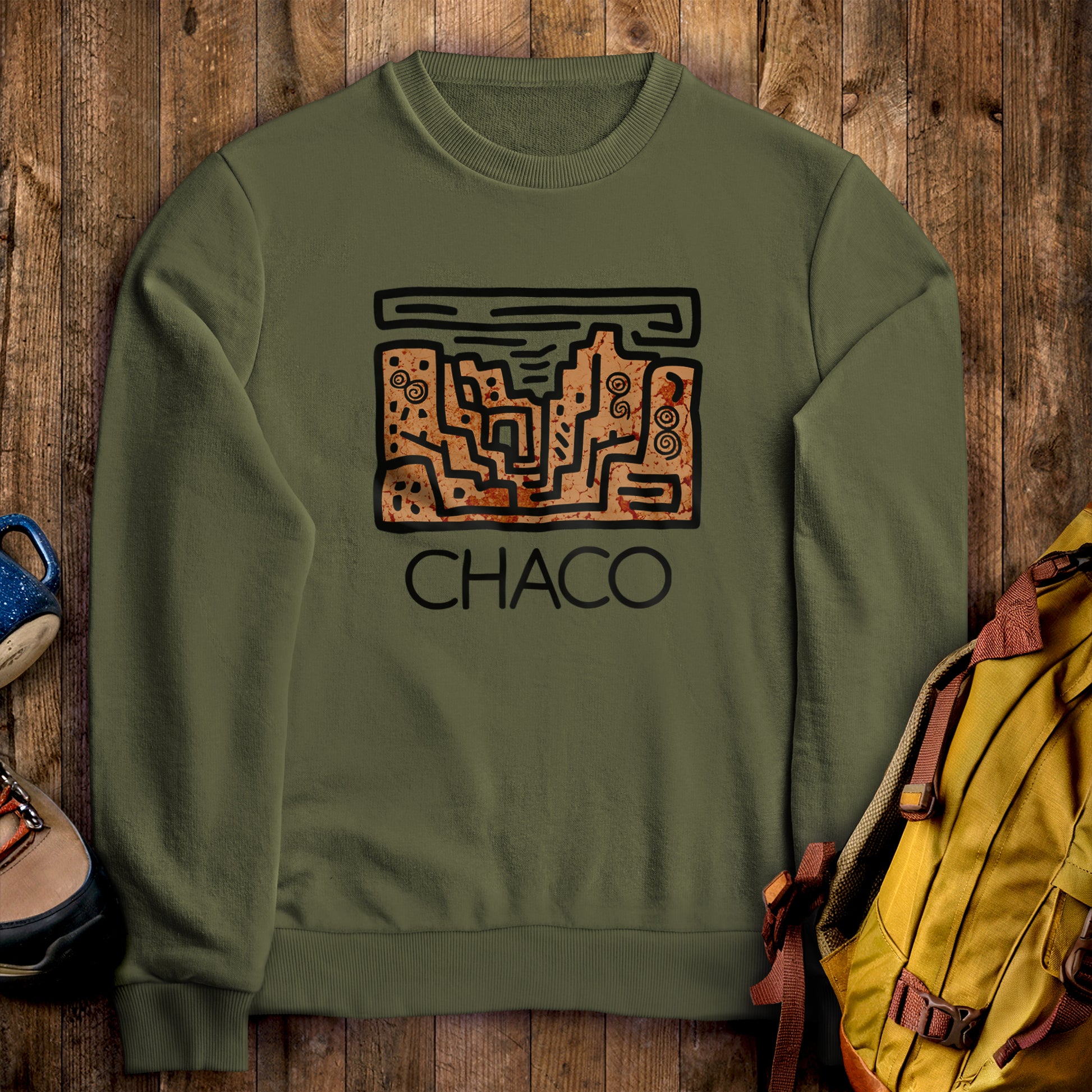 Chaco Culture National Historical Park Crewneck Sweatshirt Military Green Adventure and Outdoors Themed Sweatshirt