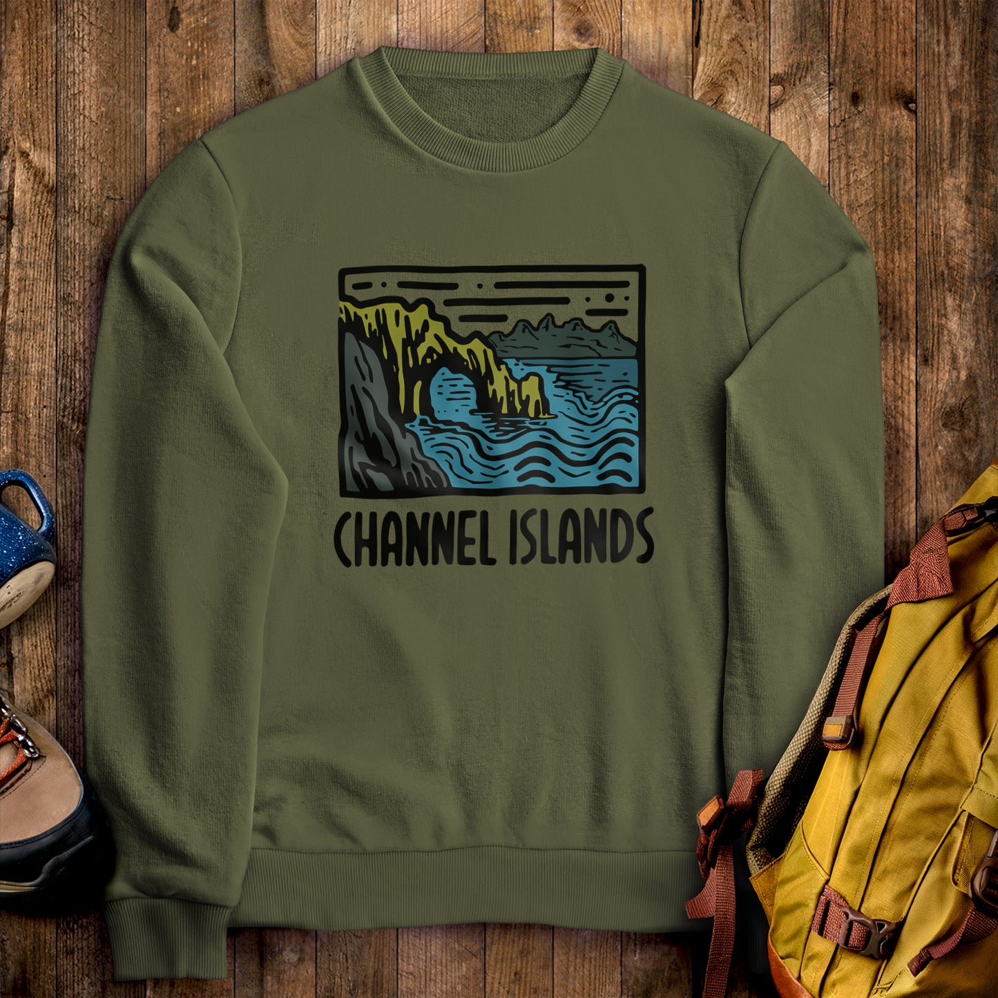 Channel Islands National Park Crewneck Sweatshirt Military Green Adventure and Outdoors Themed Sweatshirt