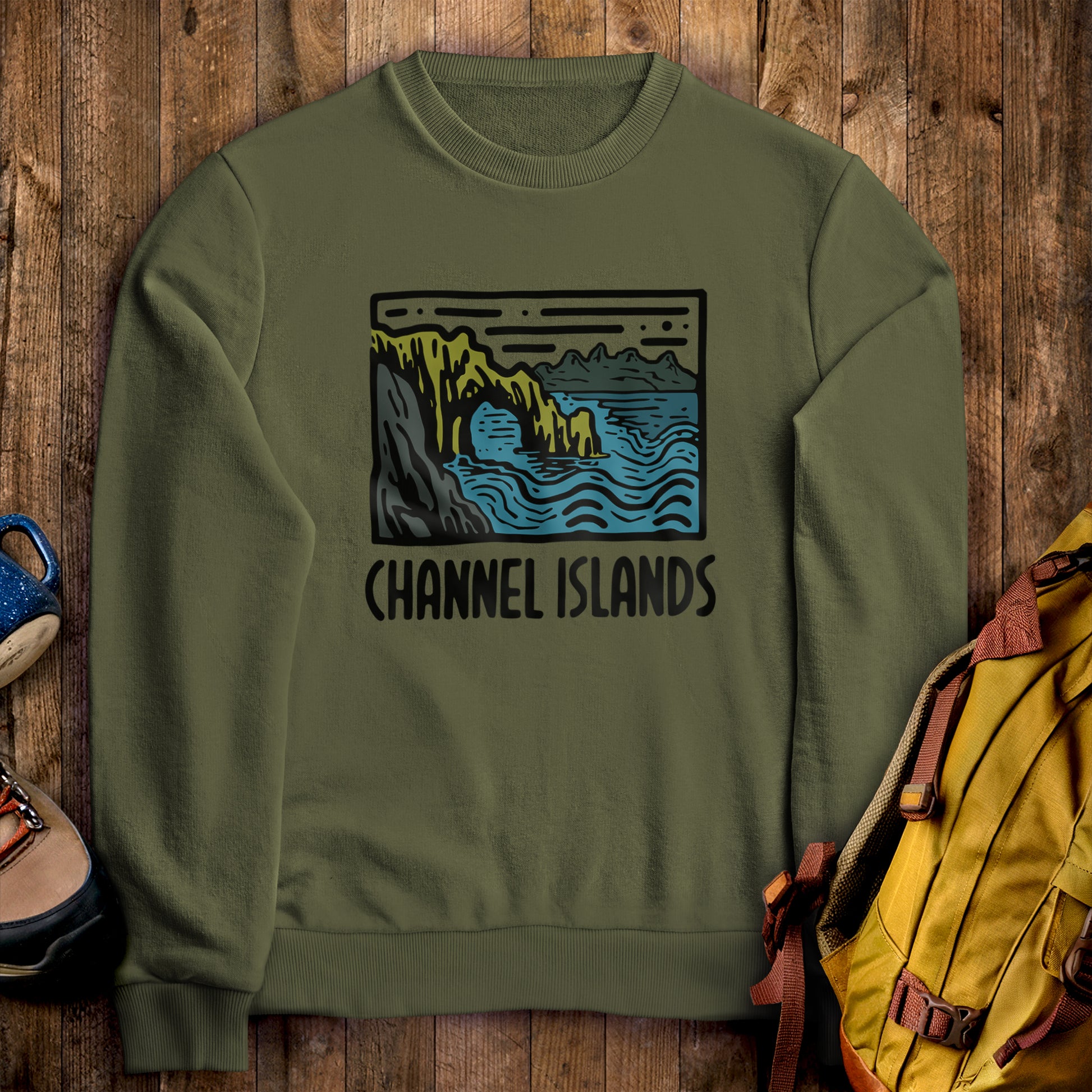 Channel Islands National Park Crewneck Sweatshirt Military Green Adventure and Outdoors Themed Sweatshirt