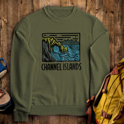 Channel Islands National Park Crewneck Sweatshirt Military Green Adventure and Outdoors Themed Sweatshirt