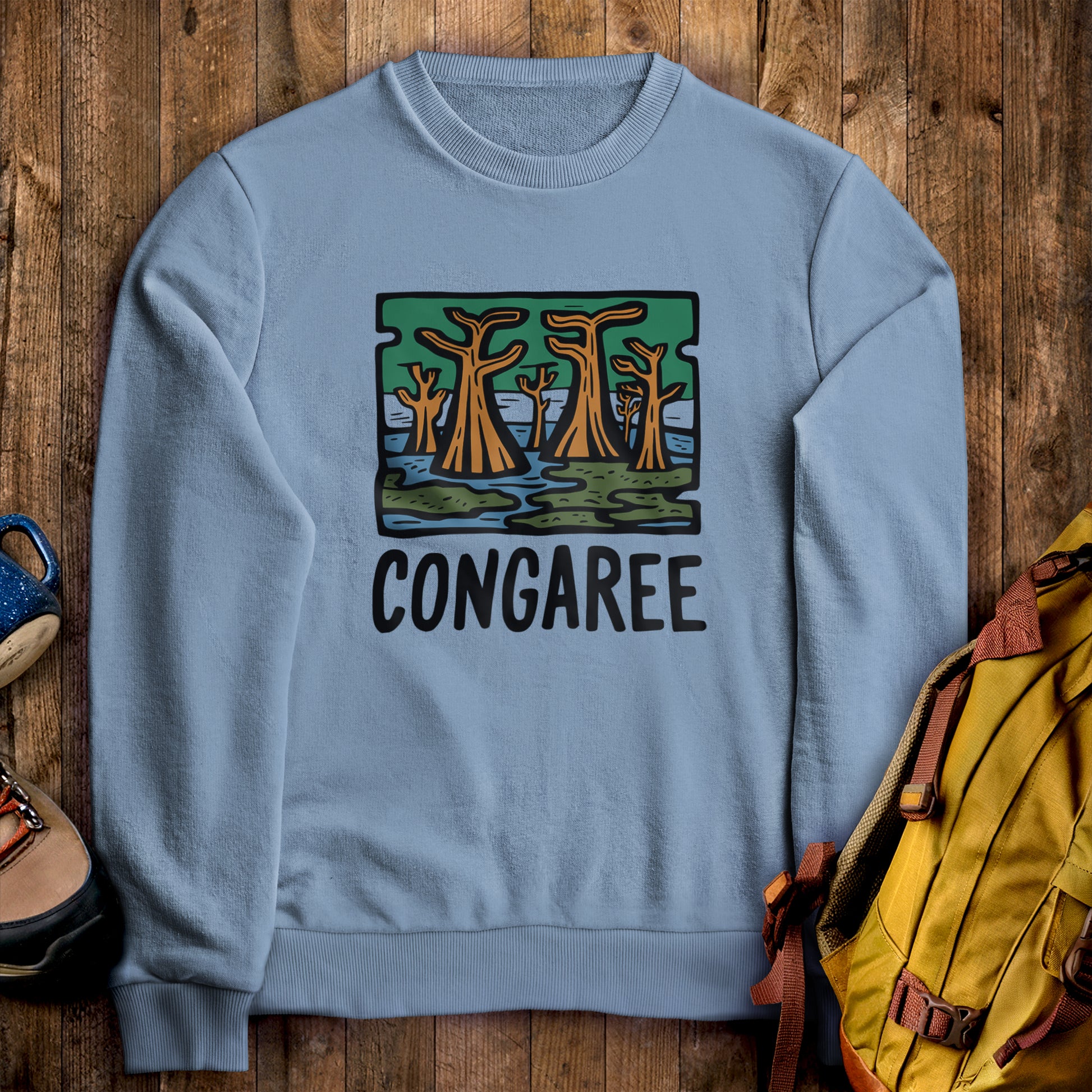 Congaree National Park Crewneck Sweatshirt Stone Blue Adventure and Outdoors Themed Sweatshirt