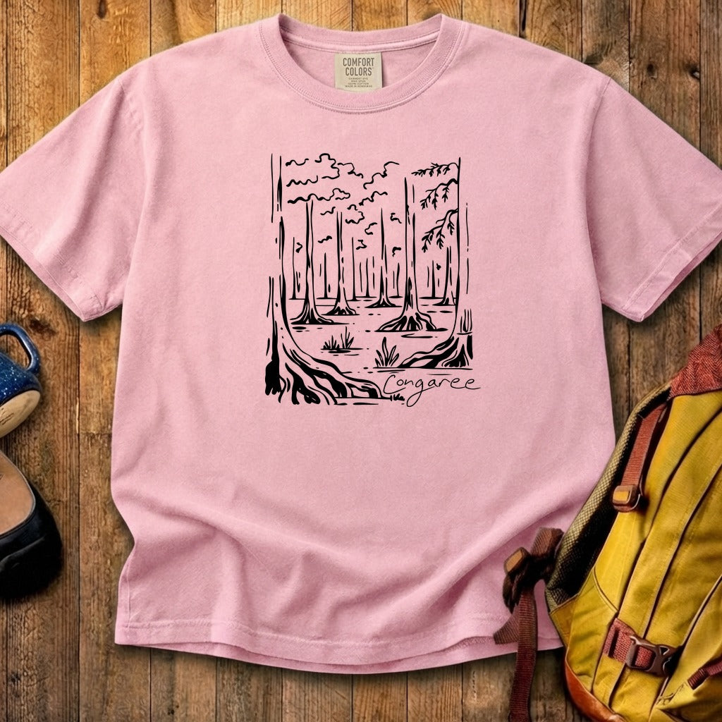 Congaree National Park Line Drawing Cotton T-Shirt
