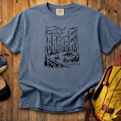 Congaree National Park Line Drawing Cotton T-Shirt