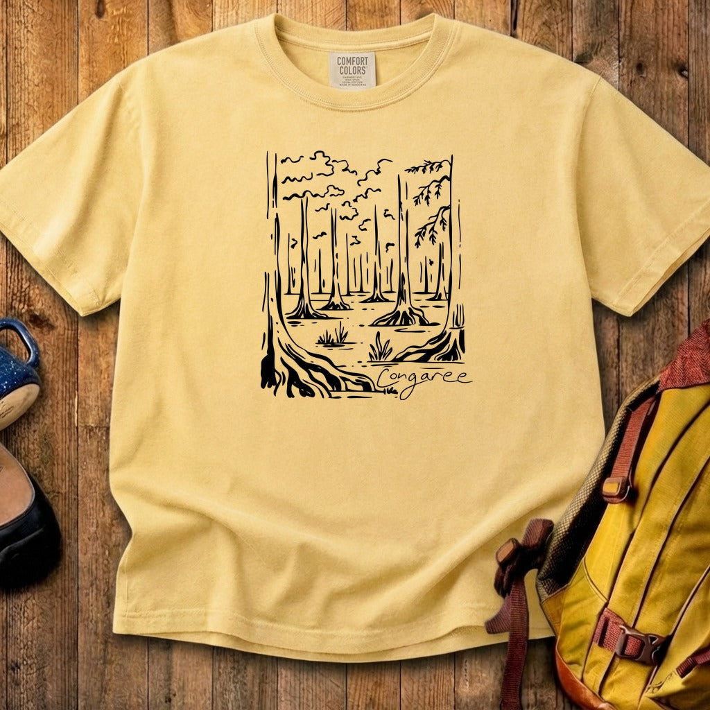 Congaree National Park Line Drawing Cotton T-Shirt