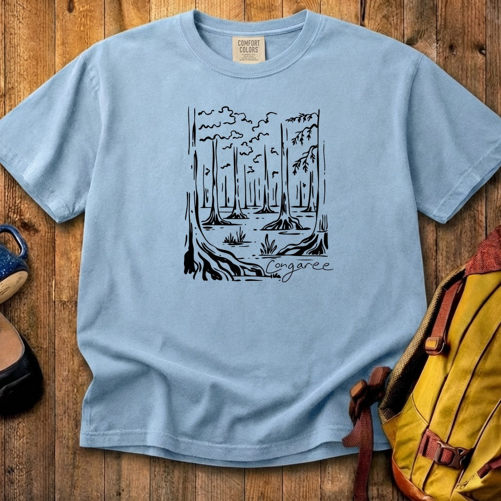 Congaree National Park Line Drawing Cotton T-Shirt