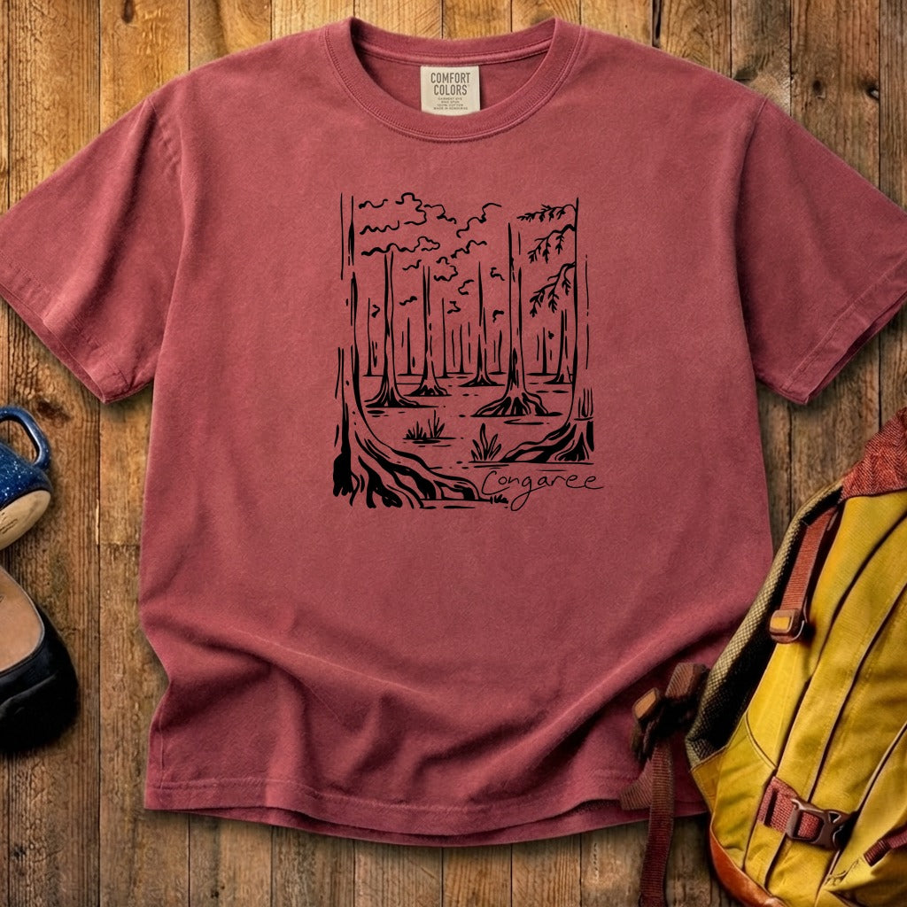 Congaree National Park Line Drawing Cotton T-Shirt