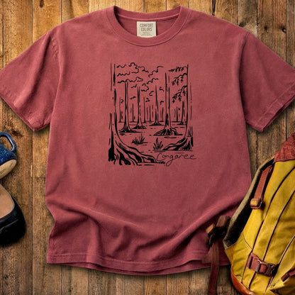 Congaree National Park Line Drawing Cotton T-Shirt