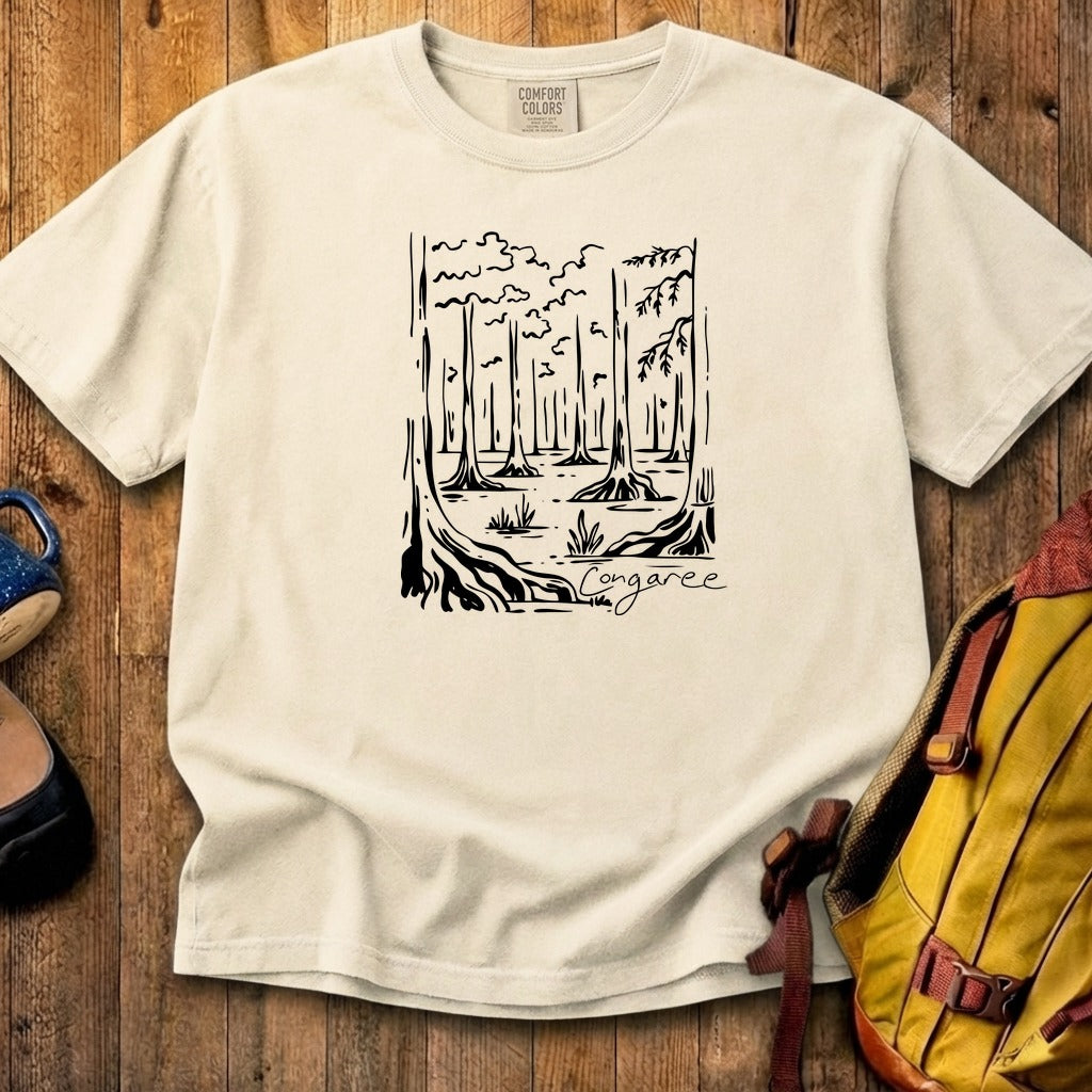 Congaree National Park Line Drawing Cotton T-Shirt