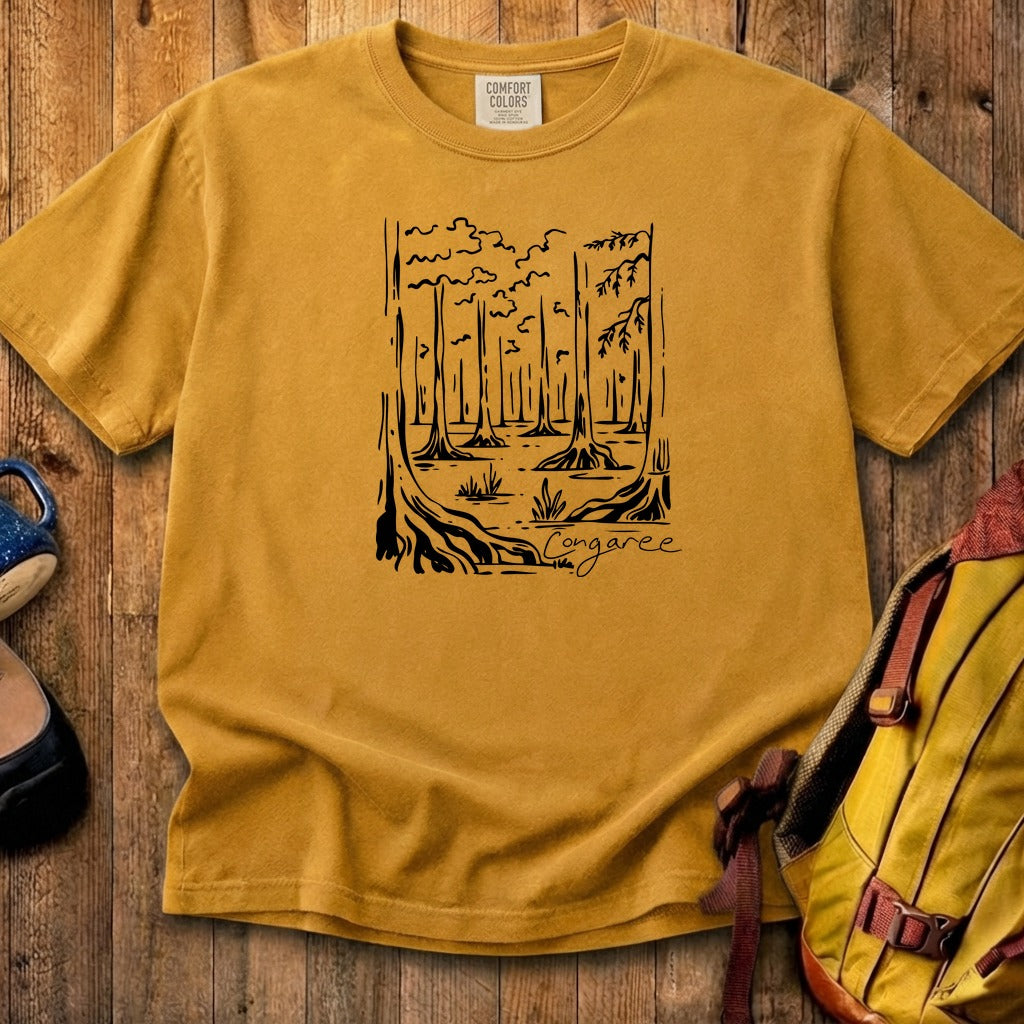 Congaree National Park Line Drawing Cotton T-Shirt