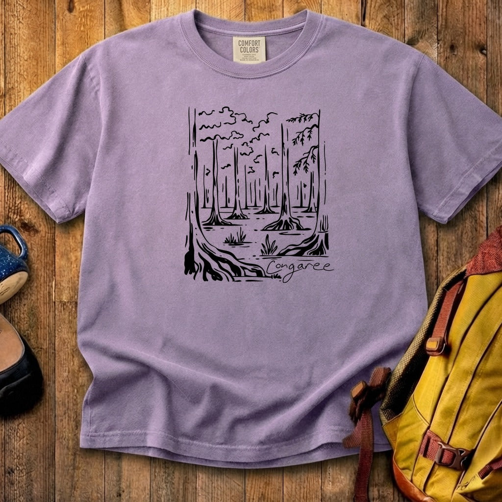 Congaree National Park Line Drawing Cotton T-Shirt
