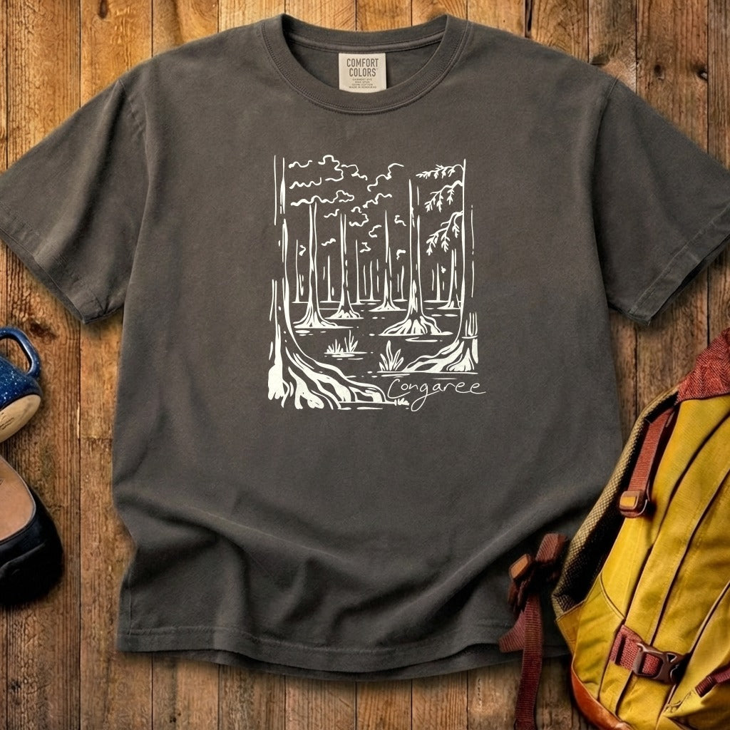 Congaree National Park Line Drawing Cotton T-Shirt