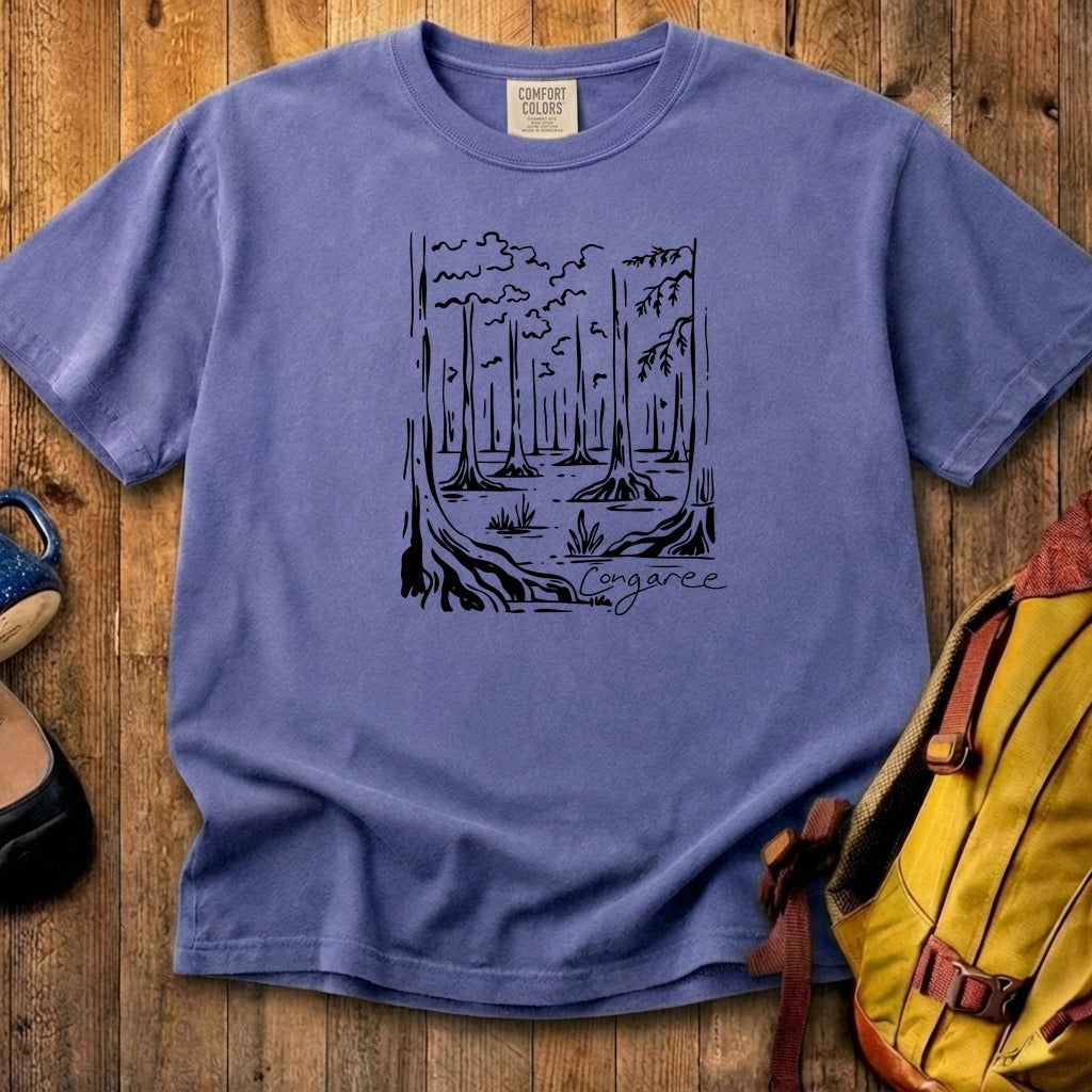 Congaree National Park Line Drawing Cotton T-Shirt