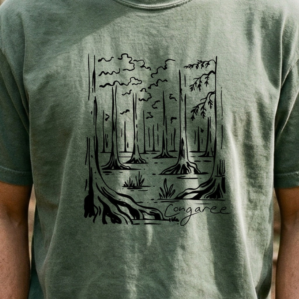 Congaree National Park Line Drawing Cotton T-Shirt