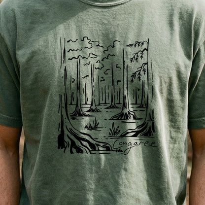 Congaree National Park Line Drawing Cotton T-Shirt