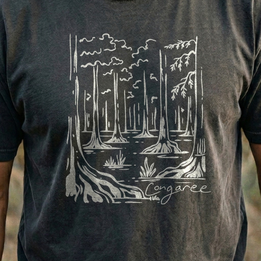 Congaree National Park Line Drawing Cotton T-Shirt