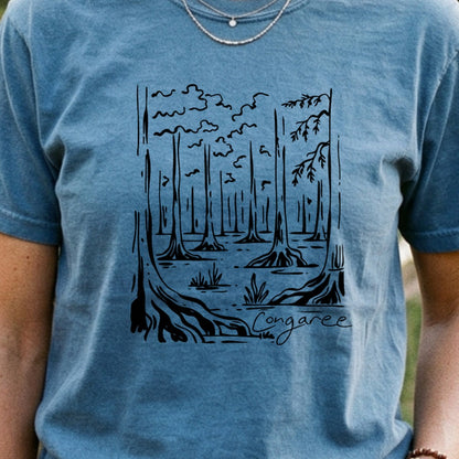 Congaree National Park Line Drawing Cotton T-Shirt